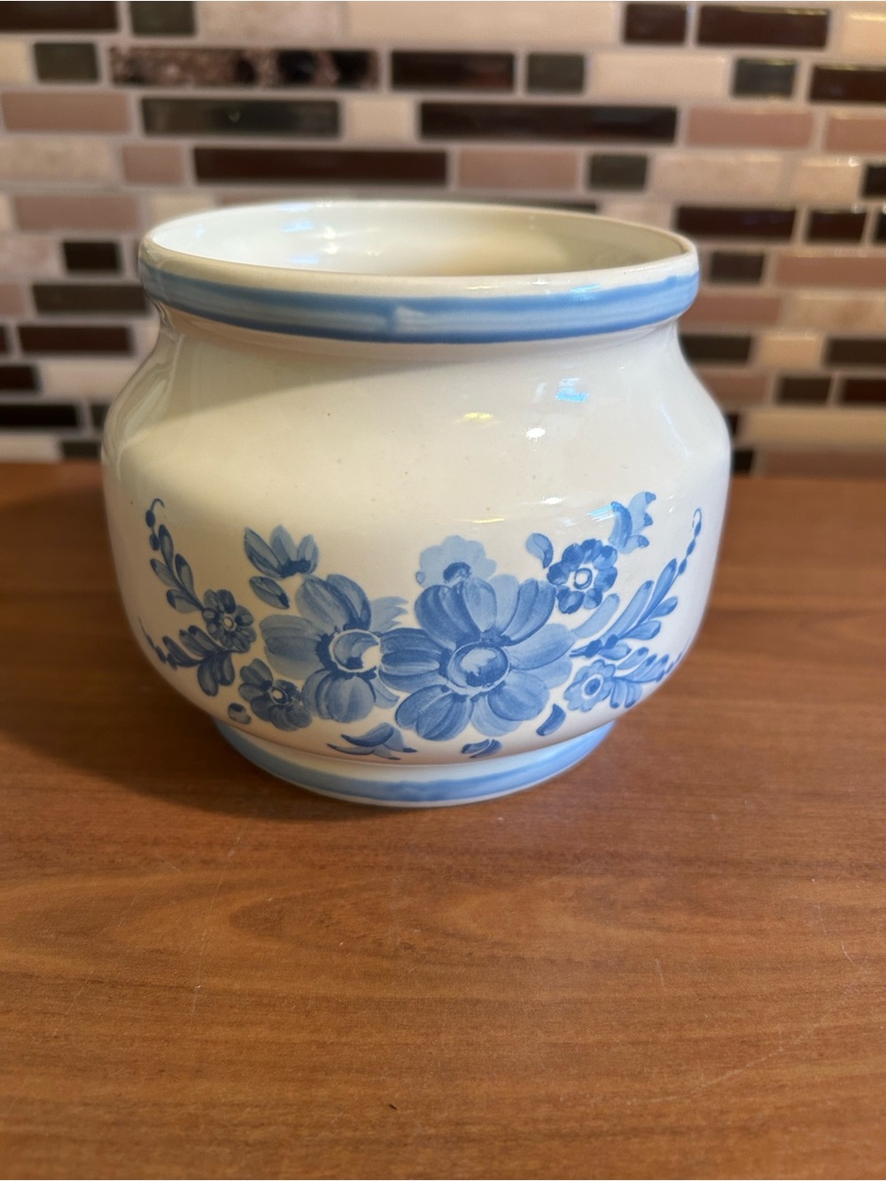 Vintage Blue Floral Ceramic Planter Vase